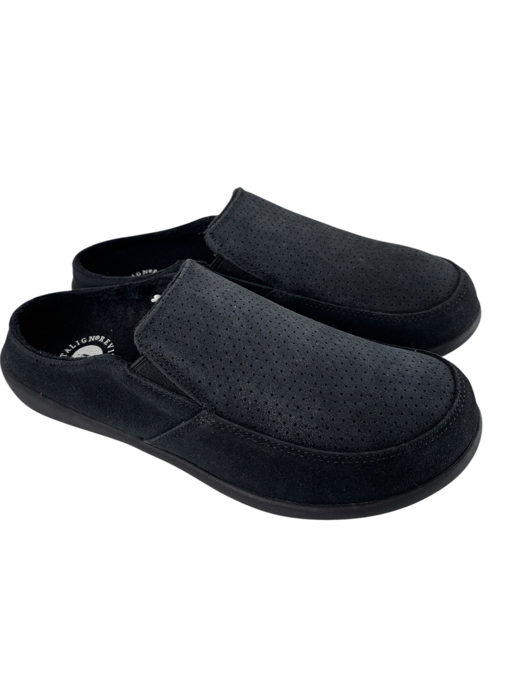 Revitalign Siesta Orthotic Mules Sz 9 Black Slip-on Black Perforated Suede NEW!